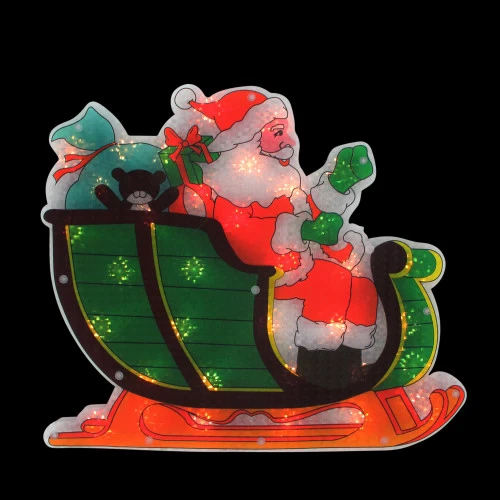 Northlight 17" Pre-Lit Green And Red Holographic Santa In Sleigh Christmas Window Silhouette Decoration 4 Northlight 17" Pre-Lit Green And Red Holographic Santa In Sleigh Christmas Window Silhouette Decoration - Image 2