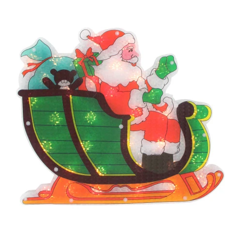 Northlight 17" Pre-Lit Green And Red Holographic Santa In Sleigh Christmas Window Silhouette Decoration 3 Northlight 17" Pre-Lit Green And Red Holographic Santa In Sleigh Christmas Window Silhouette Decoration