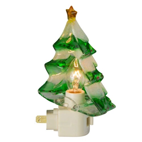 Northlight 5.5" Green And White Beaded Frosted Christmas Tree Night Light 4 Northlight 5.5" Green And White Beaded Frosted Christmas Tree Night Light - Image 2