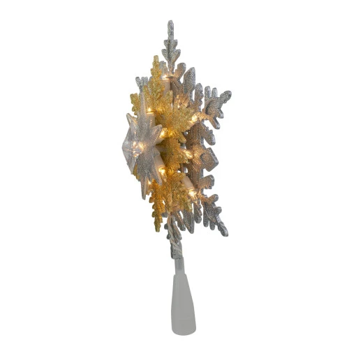 Northlight 13.5" Lighted Gold And Silver 3 Layer Snowflake Christmas Tree Topper - Clear Lights 4 Northlight 13.5" Lighted Gold And Silver 3 Layer Snowflake Christmas Tree Topper - Clear Lights - Image 2