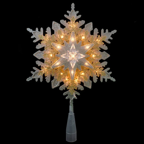 Northlight 13.5" Lighted Gold And Silver 3 Layer Snowflake Christmas Tree Topper - Clear Lights 5 Northlight 13.5" Lighted Gold And Silver 3 Layer Snowflake Christmas Tree Topper - Clear Lights - Image 3