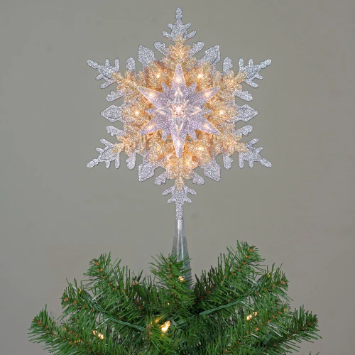 Northlight 13.5" Lighted Gold And Silver 3 Layer Snowflake Christmas Tree Topper - Clear Lights 6 Northlight 13.5" Lighted Gold And Silver 3 Layer Snowflake Christmas Tree Topper - Clear Lights - Image 4