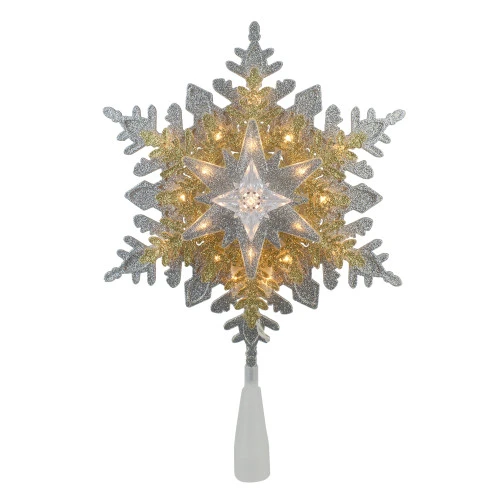Northlight 13.5" Lighted Gold And Silver 3 Layer Snowflake Christmas Tree Topper - Clear Lights 3 Northlight 13.5" Lighted Gold And Silver 3 Layer Snowflake Christmas Tree Topper - Clear Lights