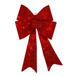 Northlight 30" LED Lighted Red Tinsel Bow Christmas Decoration