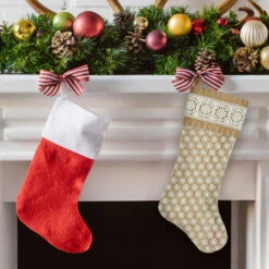 Northlight 20.5" Brown And White Lace Cuff Christmas Stocking -Christmas Decoration Store northlightl85532b 99612.1636632921