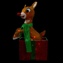 Northlight 24" Pre-Lit Rudolph The Red Nosed Reindeer Gift Box Christmas Outdoor Decor - Clear Lights -Christmas Decoration Store northlightpw 86303 3 56146.1588415856