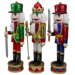 Set Of 3 Red Sequin Jacket Wooden Christmas Nutcrackers 14.25" -Christmas Decoration Store nutcrackerfactory 97166 3updated 47487.1665610430