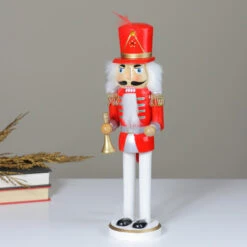 Northlight 14" Red And White Wooden Christmas Nutcracker With Horn -Christmas Decoration Store nutcrackerfactory 97187 3 82054.1665519667