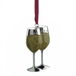 Northlight 3.25" Gold And Silver Plated Glitter Wine Glasses Christmas Ornament