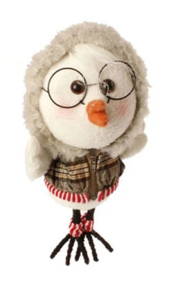 9" White And Brown Plaid Trimmed Hoodie Bird Christmas Ornament