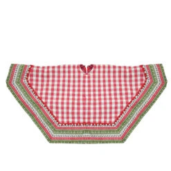 Northlight 50" Red And White Buffalo Plaid Christmas Tree Skirt With Woodland Fair Isle Trim