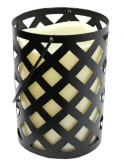 7" Black Metal Criss Cross Lantern With Bisque LED Lighted Flameless Indoor/Outdoor Pillar Candle - 31467430