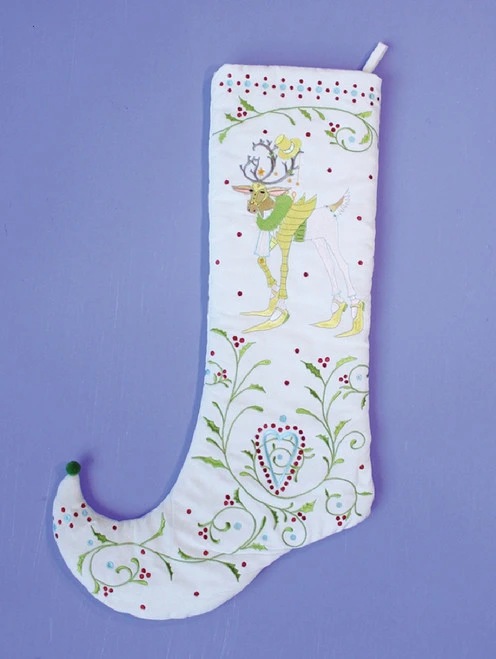 28" White And Green Prancer Embroidered Christmas Stocking 4 28" White And Green Prancer Embroidered Christmas Stocking - Image 2