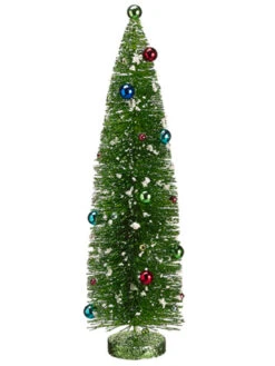 18" Pencil Pre Decorated Flocked Glitter Bottle Brush Artificial Christmas Tree - Unlit