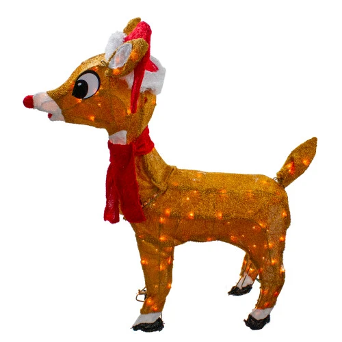 29" Brown And Red Pre-Lit Soft Reindeer Christmas Outdoor Decor - Clear Lights 4 29" Brown And Red Pre-Lit Soft Reindeer Christmas Outdoor Decor - Clear Lights - Image 2