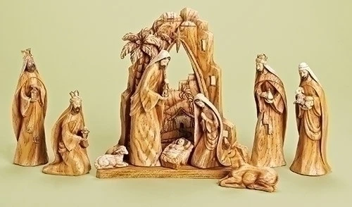 Roman 9-Piece Gold Carved Inspirational Religious Nativity Scene Christmas Tabletop Decor 12" 3 Roman 9-Piece Gold Carved Inspirational Religious Nativity Scene Christmas Tabletop Decor 12"
