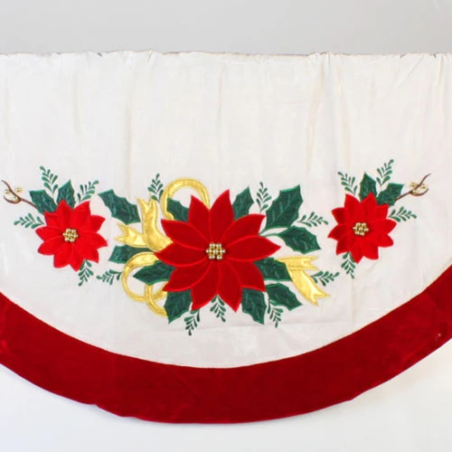 48" Ivory And Red Poinsettia Christmas Tree Skirt With Beads 4 48" Ivory And Red Poinsettia Christmas Tree Skirt With Beads - Image 2