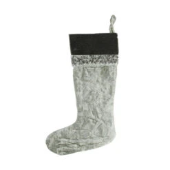 22" Gray And Black Quilted Embellished Christmas Stocking