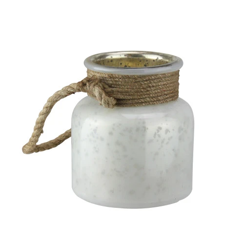 6.25" White And Brown Mercury Glass Hurricane Lantern With Rope - 31530782 3 6.25" White And Brown Mercury Glass Hurricane Lantern With Rope - 31530782