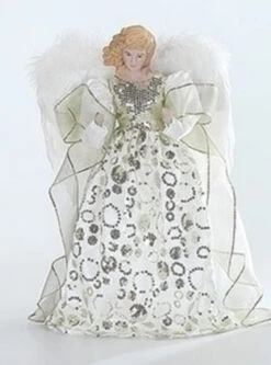 Roman 14" White And Green Gown Porcelain Angel Christmas Tree Topper