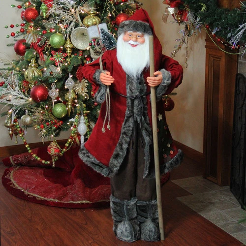 Northlight 48" Red And Brown Santa Claus With Walking Stick Standing Christmas Figure 6 Northlight 48" Red And Brown Santa Claus With Walking Stick Standing Christmas Figure - Image 4
