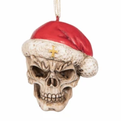 2.5" Red, White, And Brown Holiday Collections Creepy Skull Santa Hanging Ornament