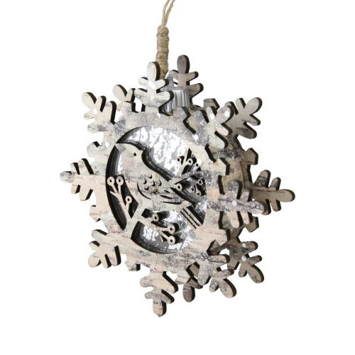 Northlight 6" Brown And Gray Pre-Lit Snowflake With Bird Christmas Ornament 4 Northlight 6" Brown And Gray Pre-Lit Snowflake With Bird Christmas Ornament - Image 2