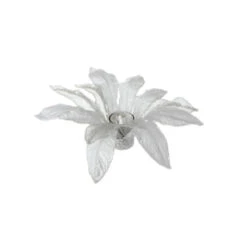 13" White Glittered Poinsettia Christmas Votive Candle Holder