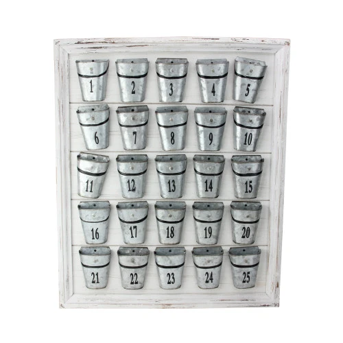 24” White And Gray Rustic Finish Bucket Christmas Advent Calendar