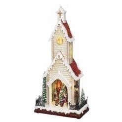 LED Church With Carolers And Tree Rotating B/O 15.5”
