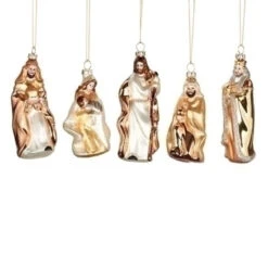 Roman 5-Piece White And Gold Glass Ornament Nativity Set - 5.5"