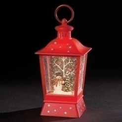 Roman 9" Red And Brown LED Swirl Snowman Lantern