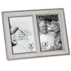 Roman 7.75" Gray And Silver 25th Anniversary Double Photo Frame