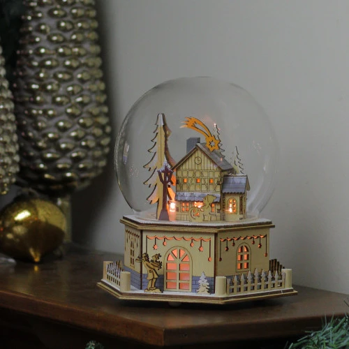 Roman 8.75" Christmas LED Wood Cut Town Table Top Dome Decoration 5 Roman 8.75" Christmas LED Wood Cut Town Table Top Dome Decoration - Image 3