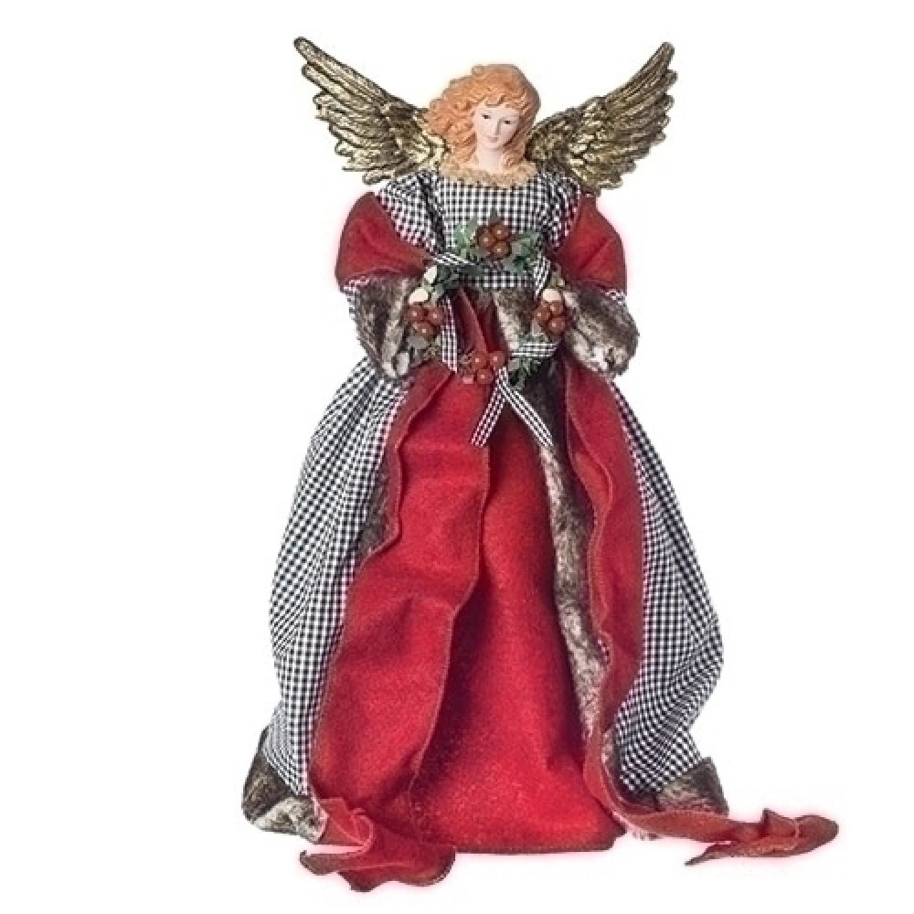 Roman 18" Black And White Plaid Christmas Angel Tree Topper 3 Roman 18" Black And White Plaid Christmas Angel Tree Topper
