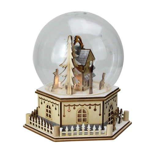 Roman 8.75" Christmas LED Wood Cut Town Table Top Dome Decoration 4 Roman 8.75" Christmas LED Wood Cut Town Table Top Dome Decoration - Image 2