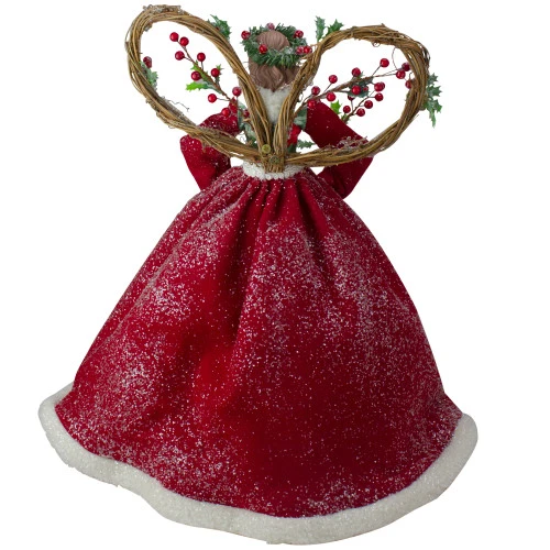 Roman Set Of 2 Beige And Red Holly Floral Dress Angel Christmas Tree Toppers 17" 5 Roman Set Of 2 Beige And Red Holly Floral Dress Angel Christmas Tree Toppers 17" - Image 3