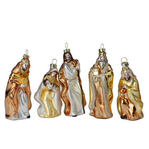 Roman Set Of 5 Gold Religious Nativity Glass Christmas Ornaments 5" 3 Roman Set Of 5 Gold Religious Nativity Glass Christmas Ornaments 5"