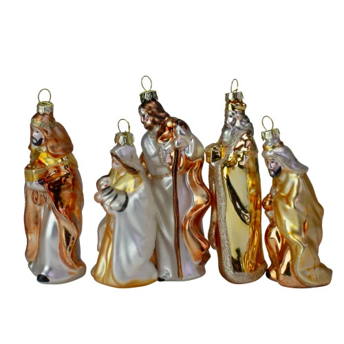 Roman Set Of 5 Gold Religious Nativity Glass Christmas Ornaments 5" 4 Roman Set Of 5 Gold Religious Nativity Glass Christmas Ornaments 5" - Image 2