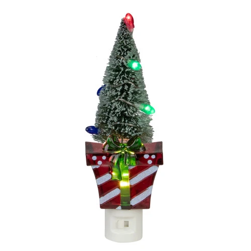 Roman 8" Red And Green Present With Frosted Christmas Tree Night Light 3 Roman 8" Red And Green Present With Frosted Christmas Tree Night Light