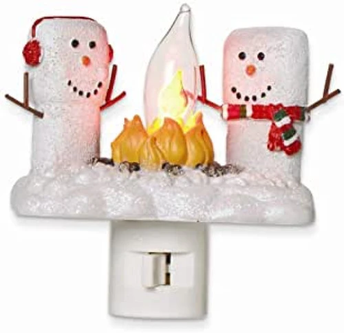 Roman 4.5" White And Yellow Marshmallow Snowmen At A Campfire Festive Christmas Night Light 4 Roman 4.5" White And Yellow Marshmallow Snowmen At A Campfire Festive Christmas Night Light - Image 2