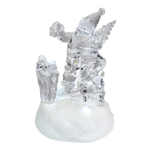Roman 5.25" Prelit Clear Crystal LED Santa Claus With Reindeer Christmas Figure 4 Roman 5.25" Prelit Clear Crystal LED Santa Claus With Reindeer Christmas Figure - Image 2
