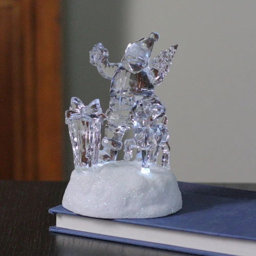 Roman 5.25" Prelit Clear Crystal LED Santa Claus With Reindeer Christmas Figure 5 Roman 5.25" Prelit Clear Crystal LED Santa Claus With Reindeer Christmas Figure - Image 3