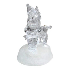 Roman 5.25" Prelit Clear Crystal LED Santa Claus With Reindeer Christmas Figure