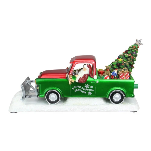 Roman 11" Green And Red Musical LED Lighted Polar Plowing Truck With Santa Claus Decoration 3 Roman 11" Green And Red Musical LED Lighted Polar Plowing Truck With Santa Claus Decoration
