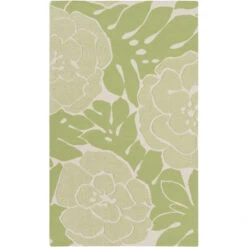 8' X 11' Green And Light Gray Devine Floral Hand Woven Reversible Wool Area Throw Rug
