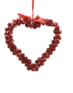14" Alpine Chic Red Heart Shaped Jingle Bell Decorative Christmas Wreath