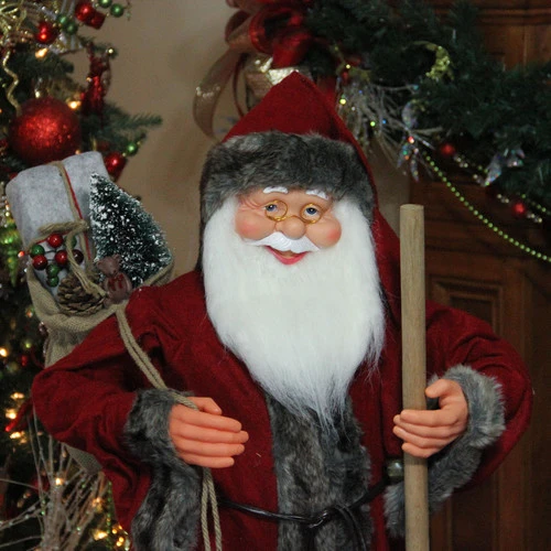 Northlight 48" Red And Brown Santa Claus With Walking Stick Standing Christmas Figure 5 Northlight 48" Red And Brown Santa Claus With Walking Stick Standing Christmas Figure - Image 3