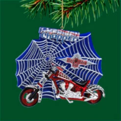 3" Blue And Red American Chopper Motorcycle Glass Christmas Ornament