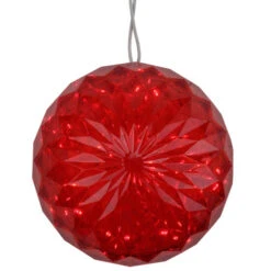 Northlight 6” Red LED Christmas Crystal Sphere Hanging Outdoor Decoration